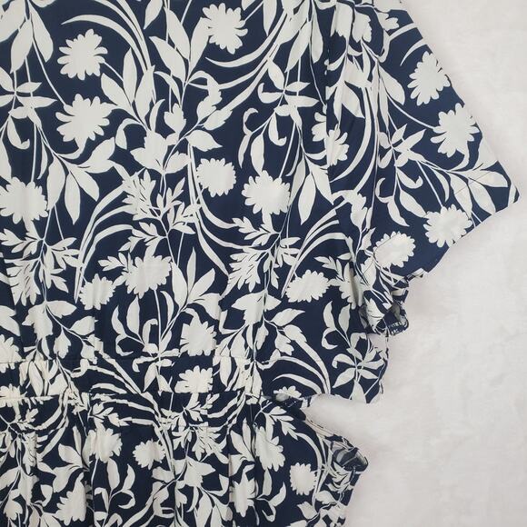 Old Navy Waist-Defined Midi Shirt Dress Navy Blue White Floral Cotton Sz XXL - Picture 12 of 14
